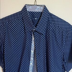 Stone Rose Navy Diamond-Print Short Sleeve Shirt